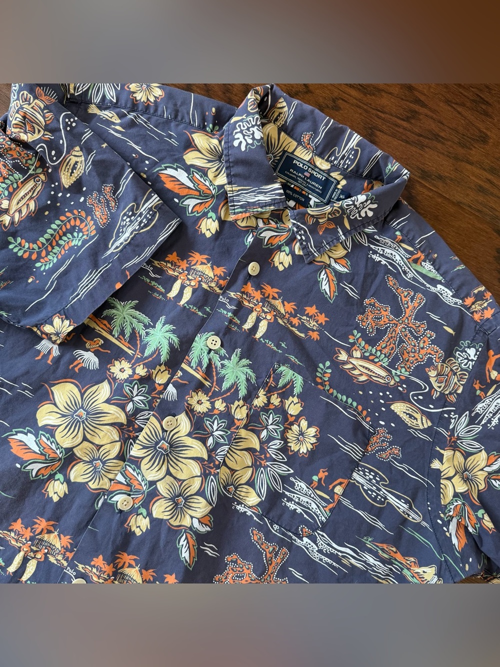 VTG Polo Sport Ralph Lauren Men’s Hawaiian Shirt XL Hula Girl Camp Loop Collar
